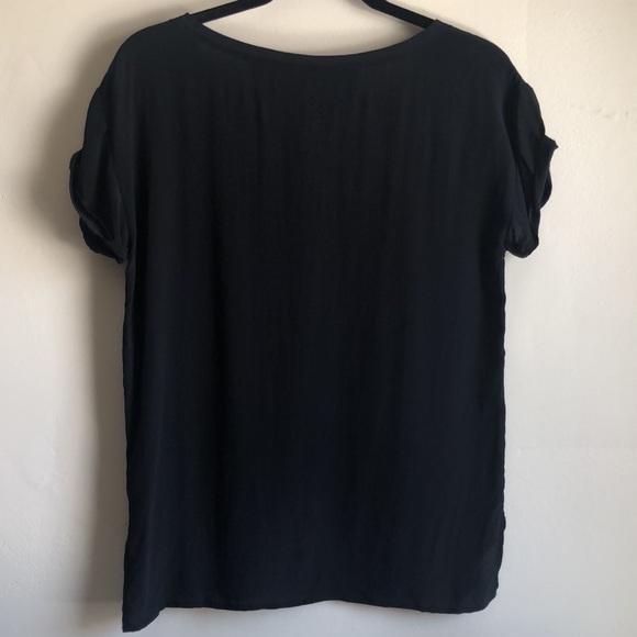 Paris silk graffiti hand script short sleeve blouse - size S (EU 38) - Picture 2 of 7